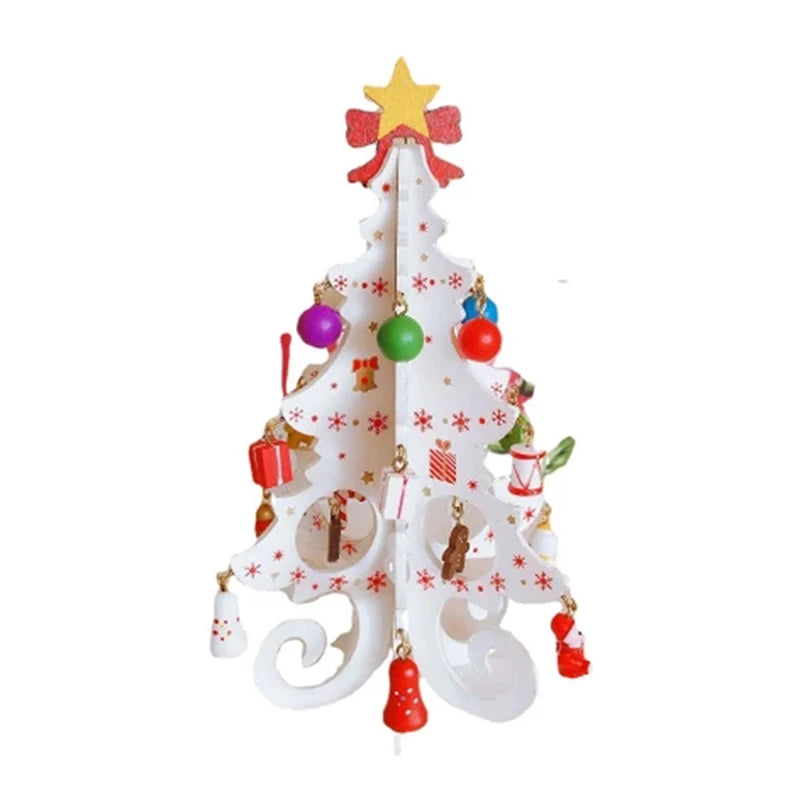 Árvore de Natal artesanal para crianças DIY, madeira estéreo, layout de cena, decorações de Natal, ornamentos quentes
