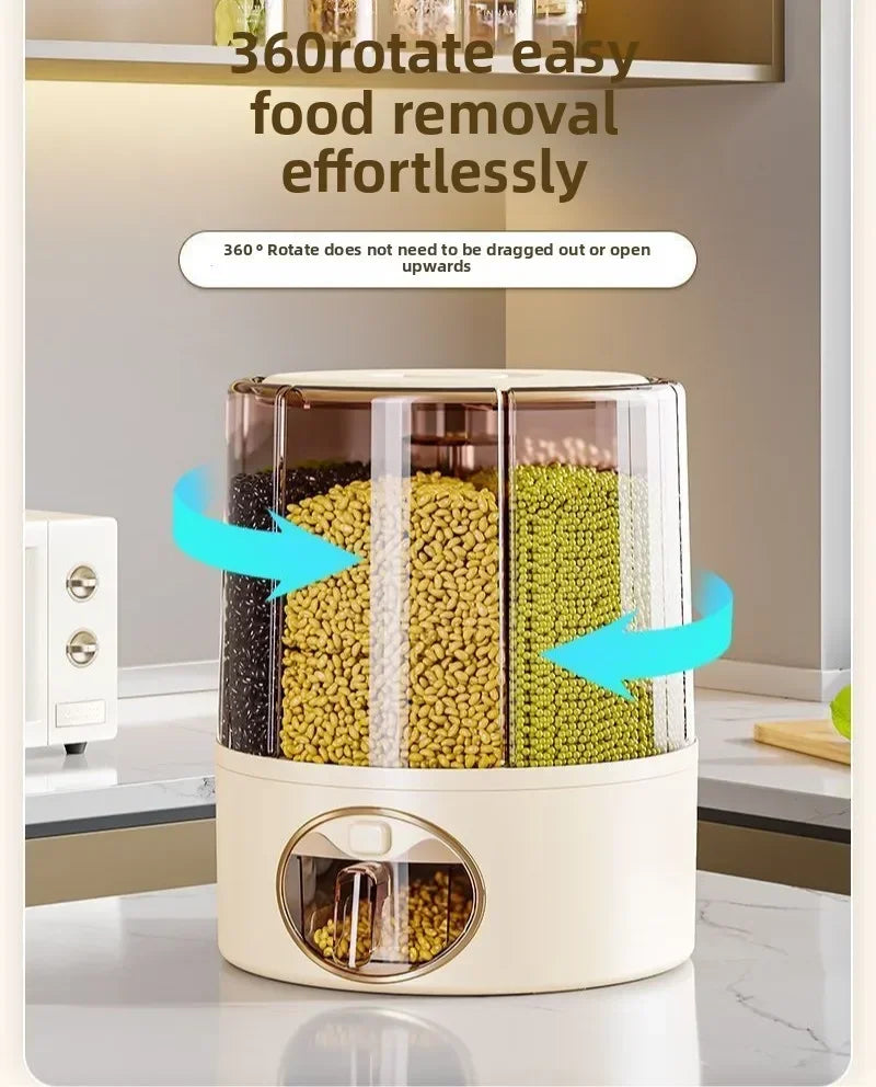 Balde de arroz rotativo para armazenamento de grãos domésticos, à prova de insetos e umidade, tanque de armazenamento de arroz selado doméstico