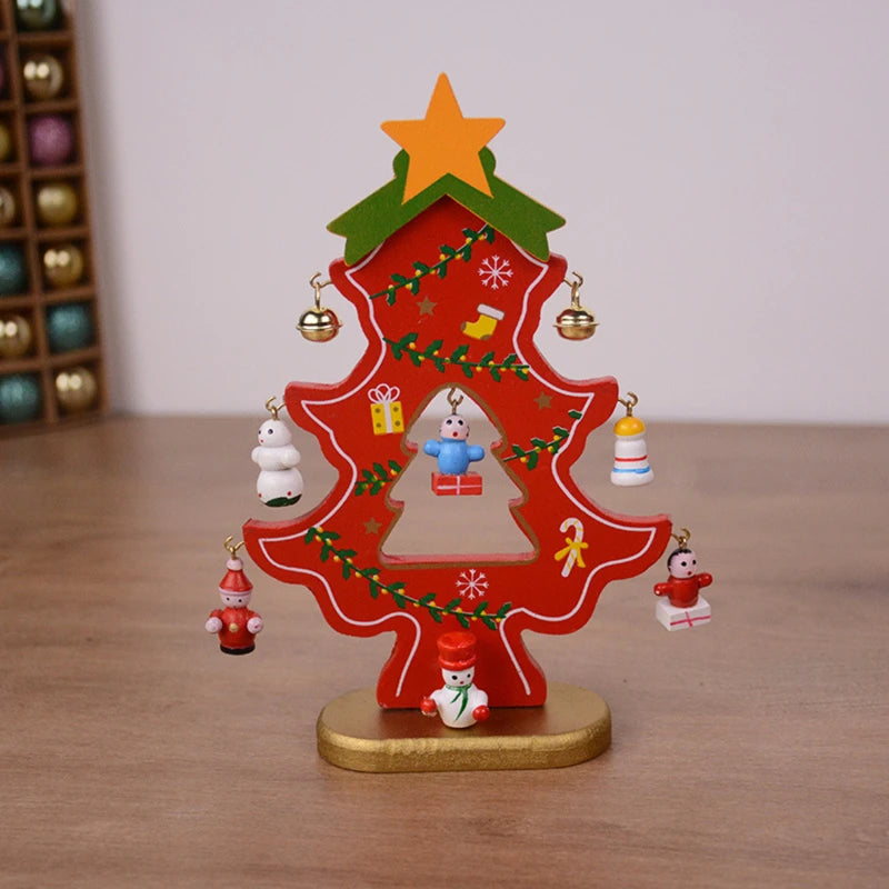 Árvore de Natal artesanal para crianças DIY, madeira estéreo, layout de cena, decorações de Natal, ornamentos quentes