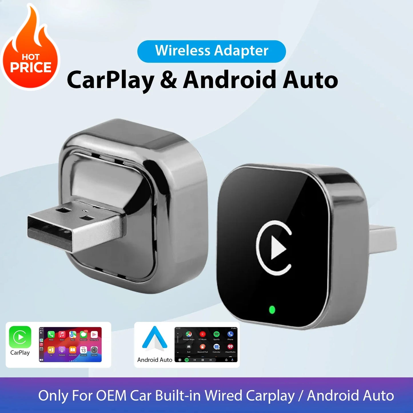 Novo 2026 pionray 2 em 1 adaptador carplay sem fio e adaptador sem fio android automático, 5ghz wifi tipo-c/usb plug play carplay sem fio
