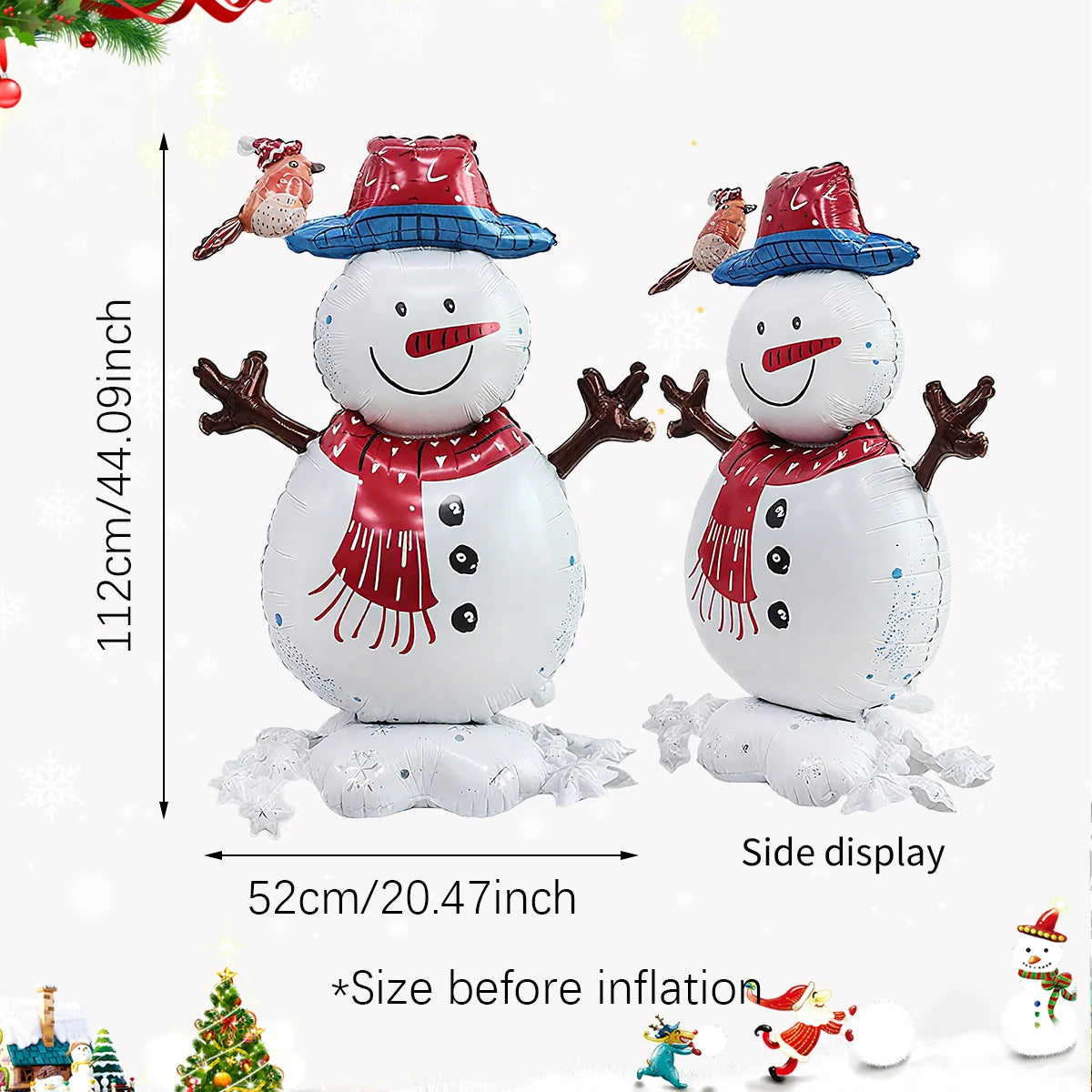 1pc em pé balão de boneco de neve de natal para decorações de festa temática de natal, decorações de balão de férias de boneco de neve de inverno