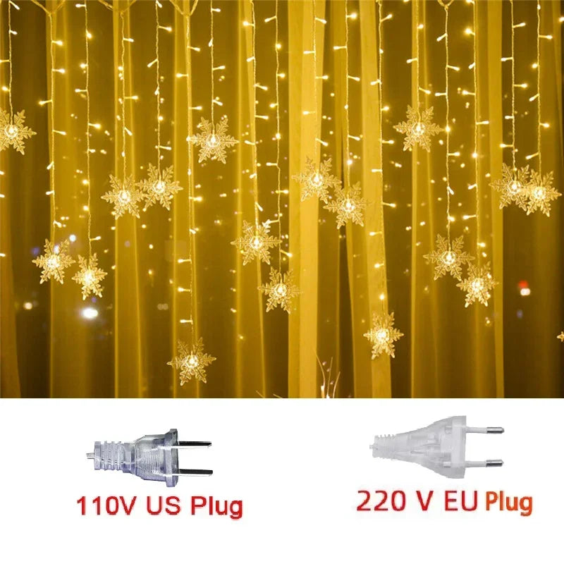 3.5m luzes de natal led luzes da corda de fadas floco de neve cortina guirlanda à prova dwaterproof água para festa de férias decoração de natal 2024