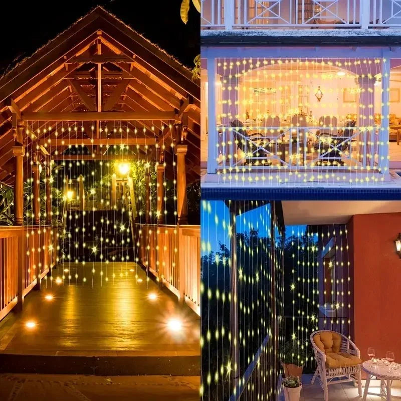 600/300/200/100led luzes de cortina solar ao ar livre luzes de fadas luzes led decorações de casamento de natal luzes da corda decoração do jardim