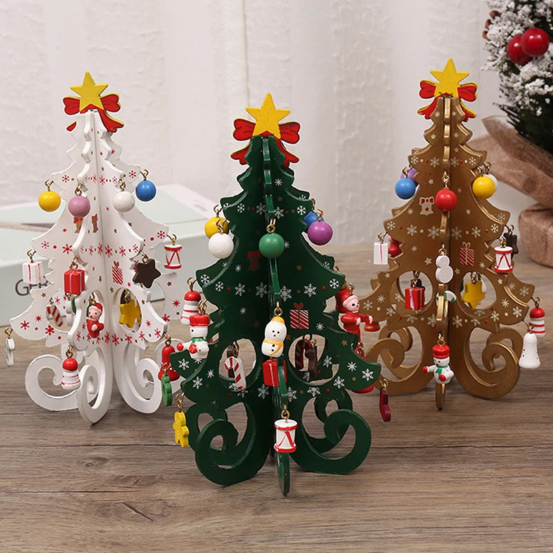 Árvore de Natal artesanal para crianças DIY, madeira estéreo, layout de cena, decorações de Natal, ornamentos quentes