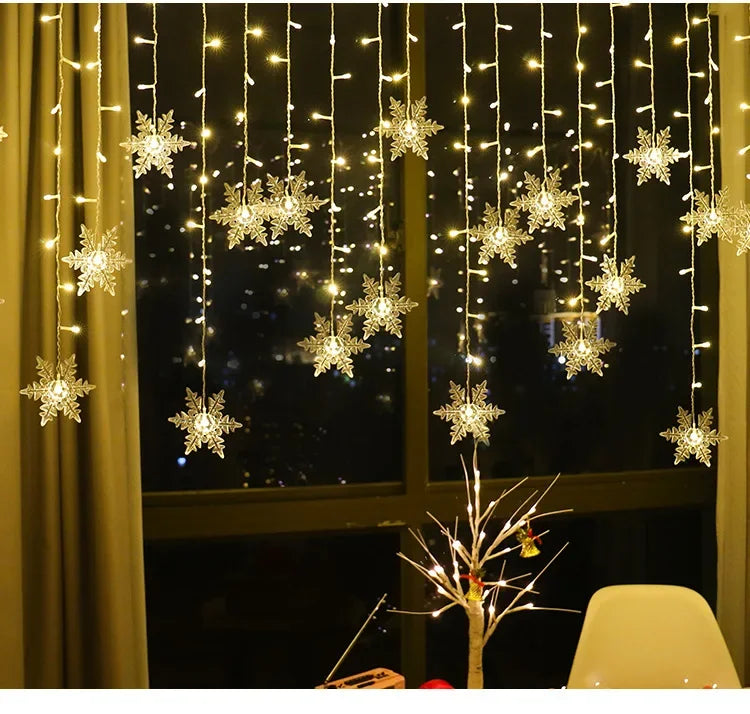3.5m luzes de natal led luzes da corda de fadas floco de neve cortina guirlanda à prova dwaterproof água para festa de férias decoração de natal 2024