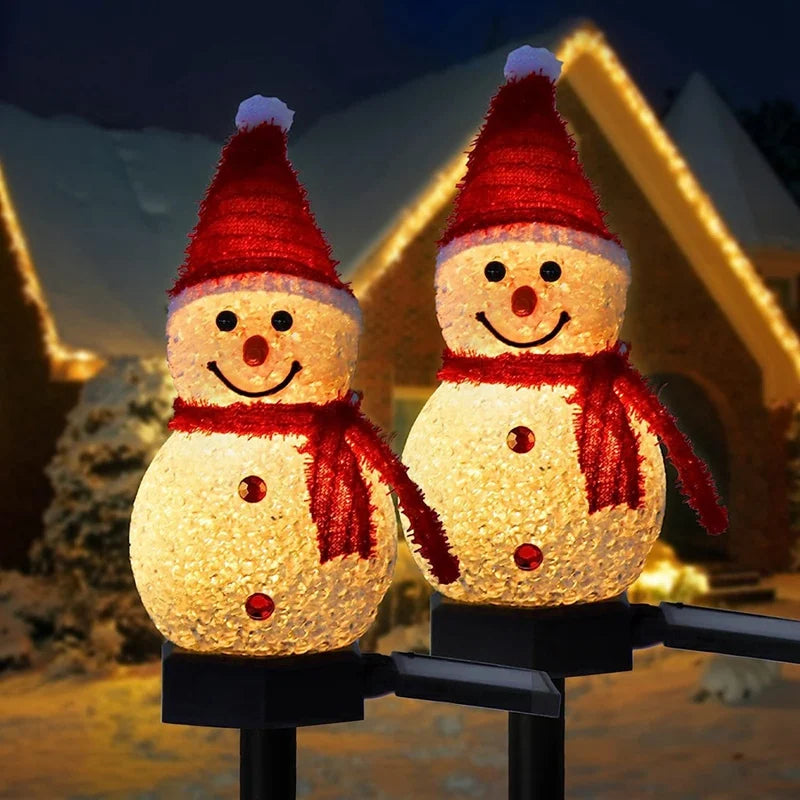 Decorações de natal luz solar boneco de neve natal ao ar livre movido a energia solar estacas luzes para corredor pátio decoração do gramado