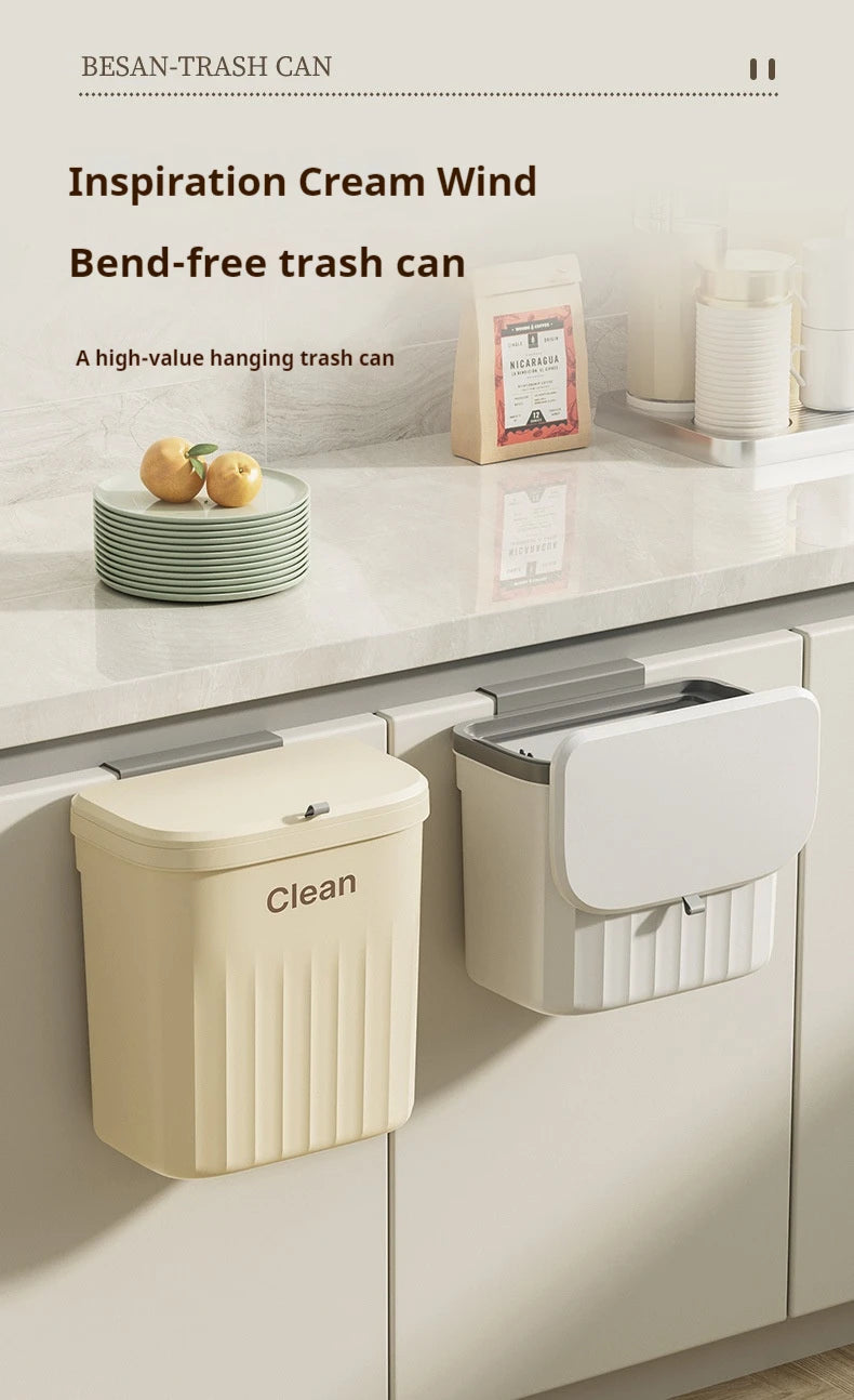 Lixeira de cozinha montada na parede, lixeira suspensa com tampa, lata de lixo para armário sob pia, lixo, composto, 8.5/12l