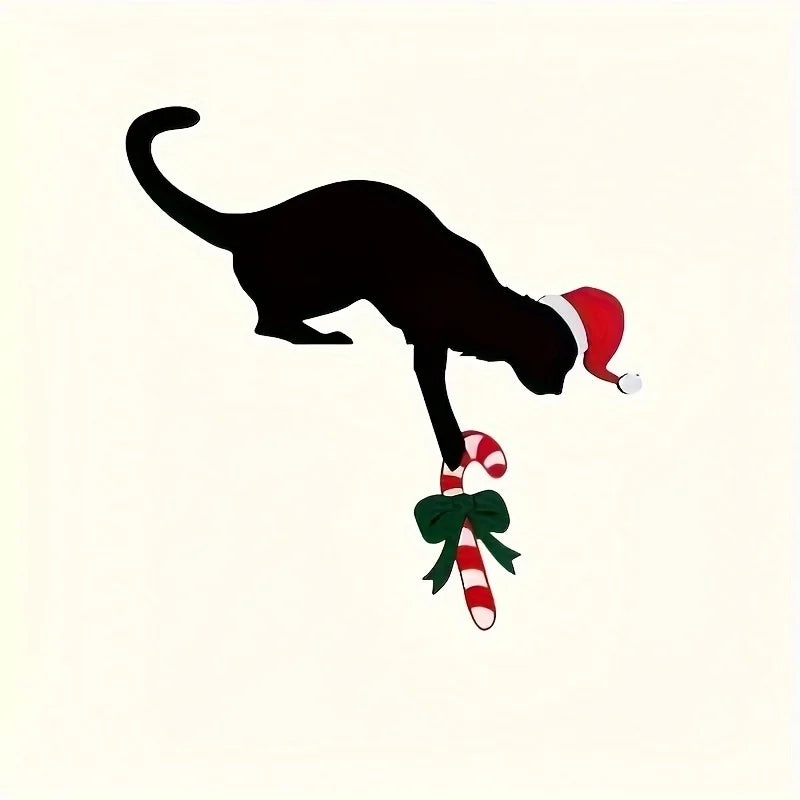 Diversão encantadora decoração de canto de porta de Natal em forma de gato - imitação de madeira rústica, perfeita para atmosfera de férias