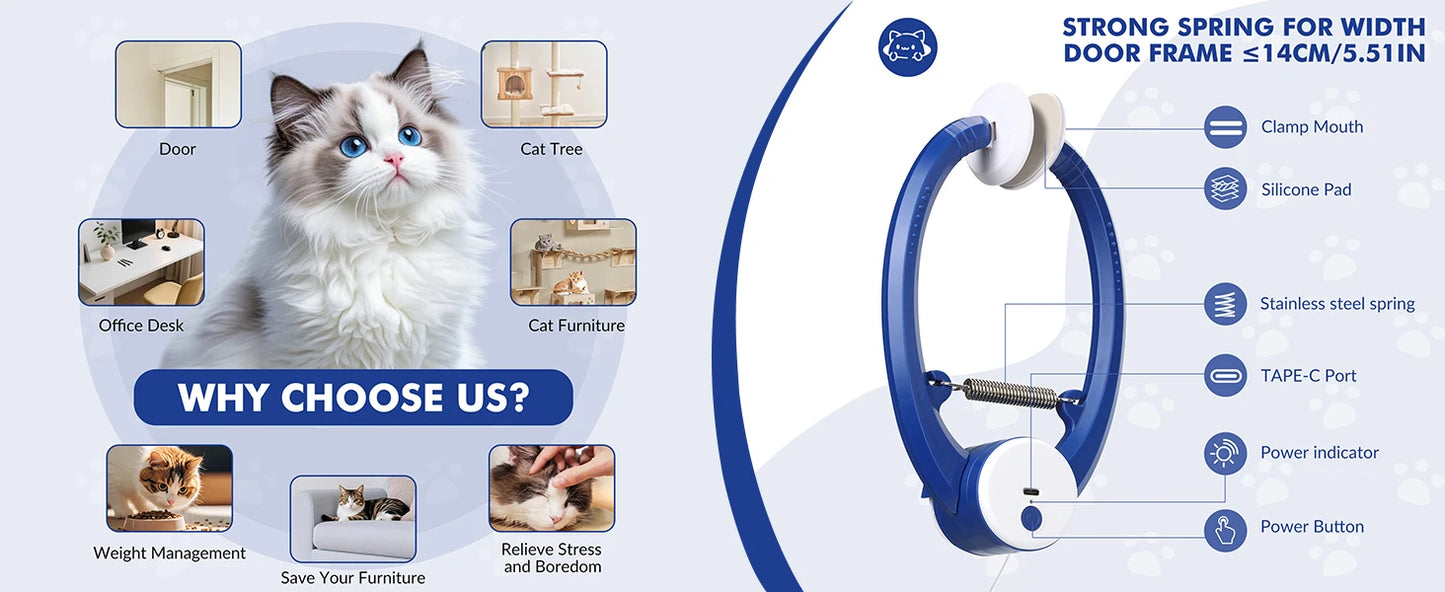 Brinquedos interativos para gatos internos, brinquedo retrátil para pendurar na porta recarregável USB inteligente, com 3 ratos de catnip, para gato entediado