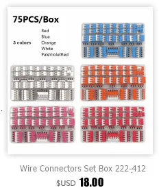 Conector de fio 222-412 blocos terminais de emenda de 2 pinos led iluminação de tira conectores rápidos elétricos mini conector de trilho condutor