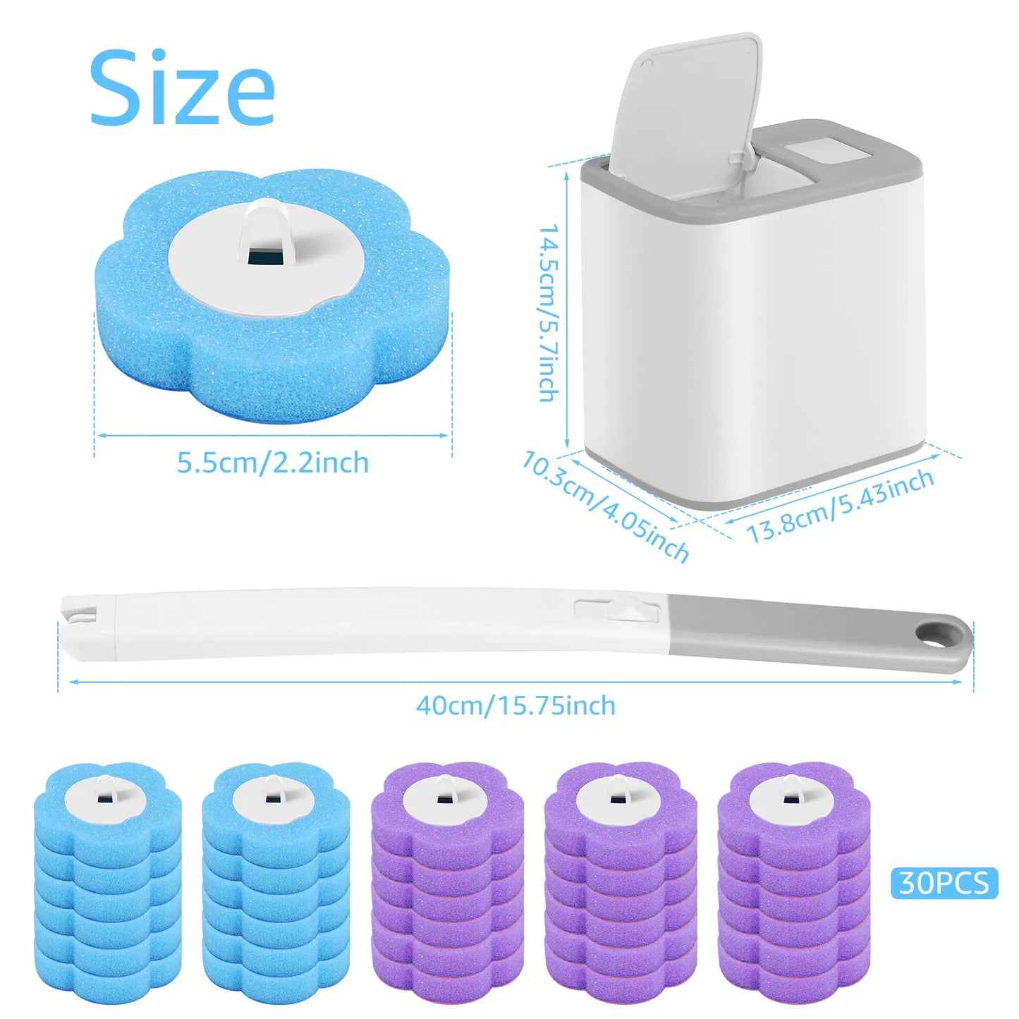18/36 pçs escova de toalete com kits de cabeça de substituição descartáveis atualizar alça longa escova de limpeza do banheiro para casa acessórios wc