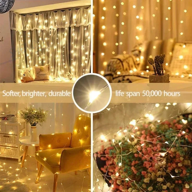 6x3m/3x3m cortina guirlanda na janela usb power luzes de fadas festão com controle remoto ano novo guirlanda luzes led decoração natal