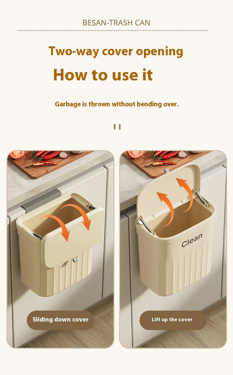 Lixeira de cozinha montada na parede, lixeira suspensa com tampa, lata de lixo para armário sob pia, lixo, composto, 8.5/12l