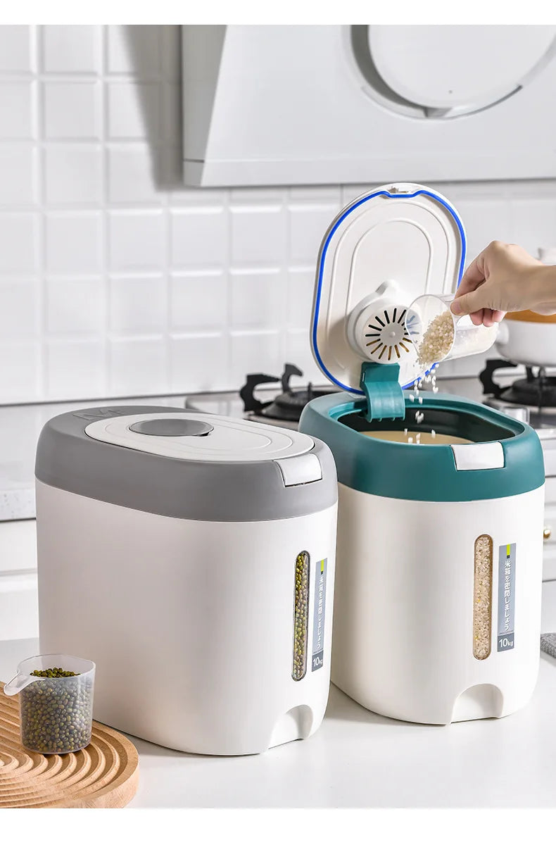 Balde de arroz de pressão doméstico selado à prova de umidade farinha de grãos lã para animais de estimação comida para cães lata de armazenamento de alimentos