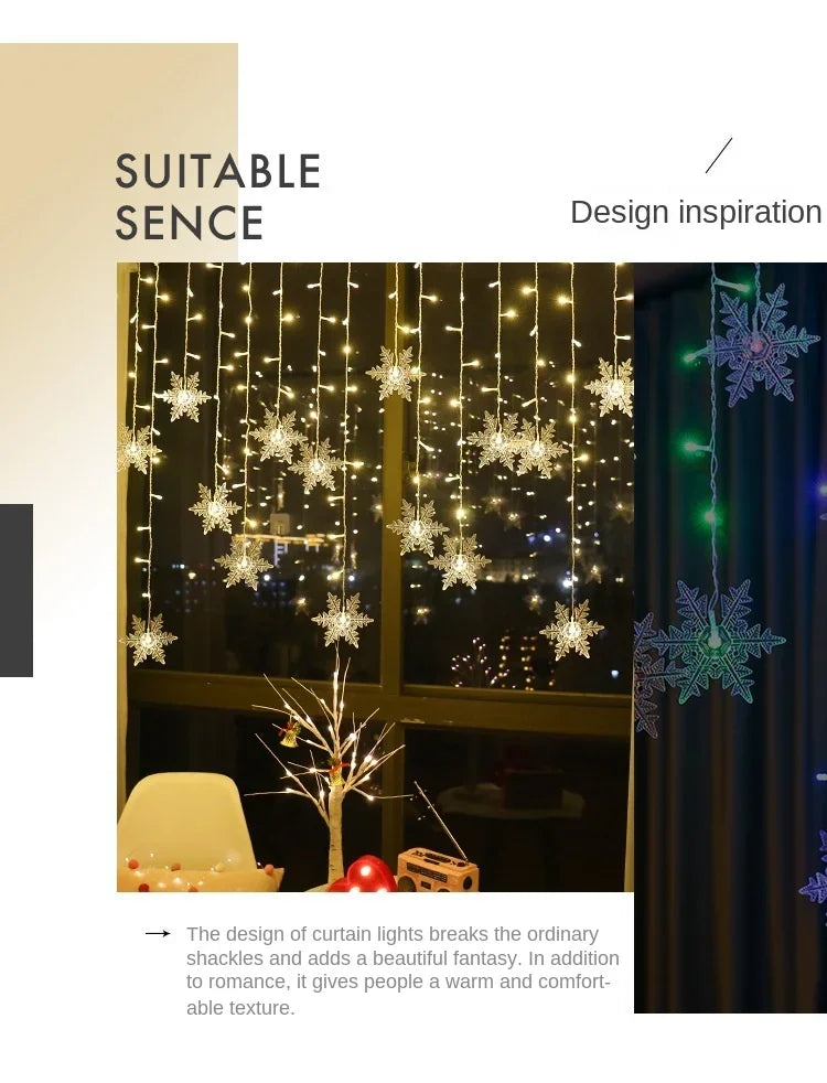 3.5m luzes de natal led luzes da corda de fadas floco de neve cortina guirlanda à prova dwaterproof água para festa de férias decoração de natal 2024