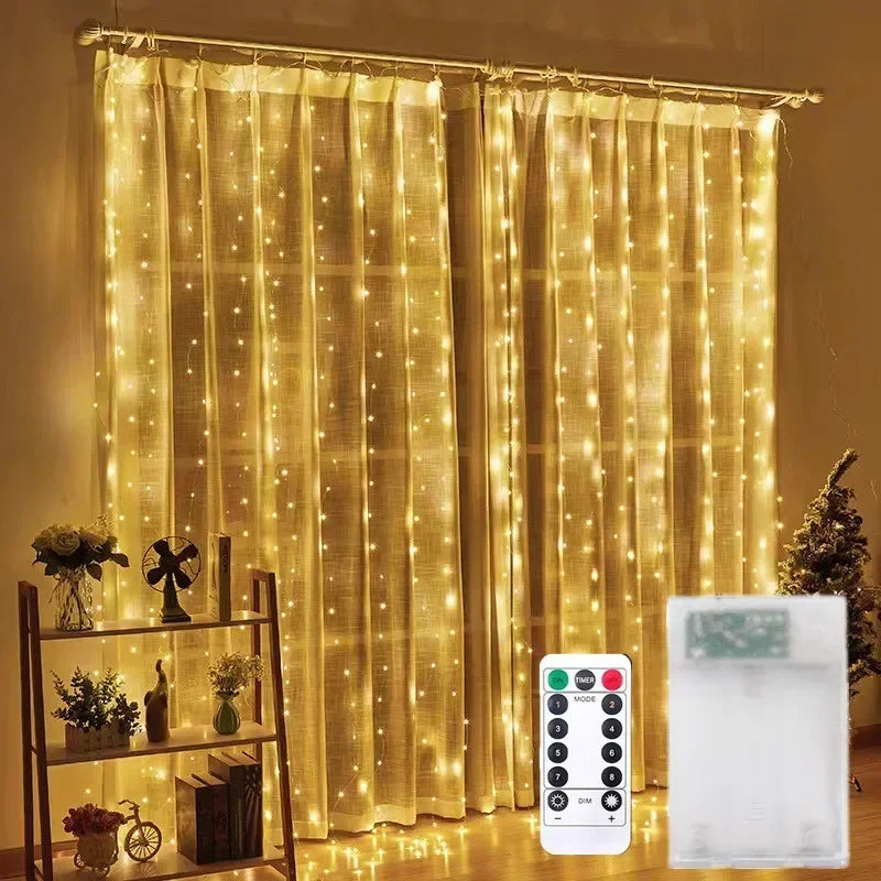 Cortinas de luzes de natal para janelas led fada ano novo iluminação sala corda alimentado por bateria guirlanda cachoeiras decorações