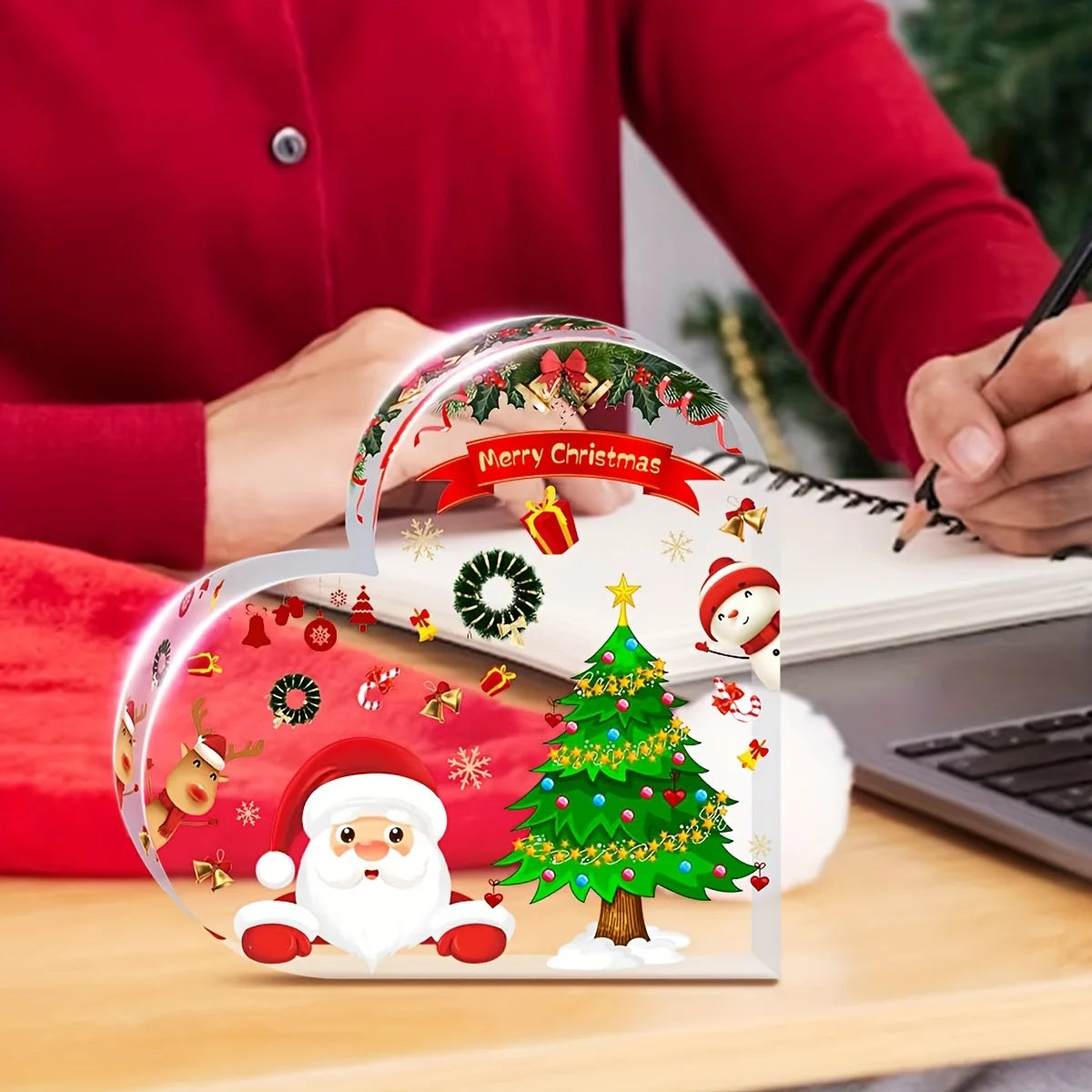 1pc decorações de natal bonito em forma de coração mesa de jantar de natal, escritório, balcão, mesa, prateleira-decorações para casa