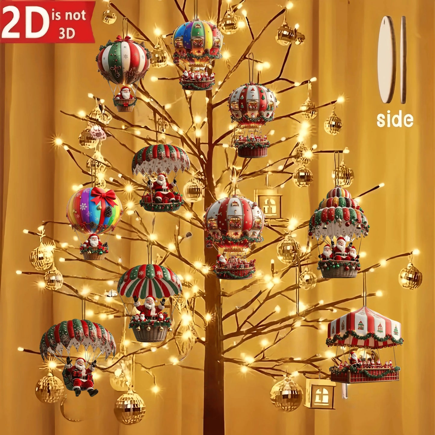 10pçs balão de ar quente de madeira de natal papai noel 2d pingente de madeira plano decoração de árvore de natal decoração de presente de feriado perfeito