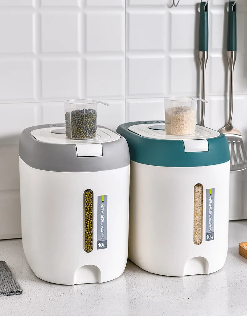 Balde de arroz de pressão doméstico selado à prova de umidade farinha de grãos lã para animais de estimação comida para cães lata de armazenamento de alimentos