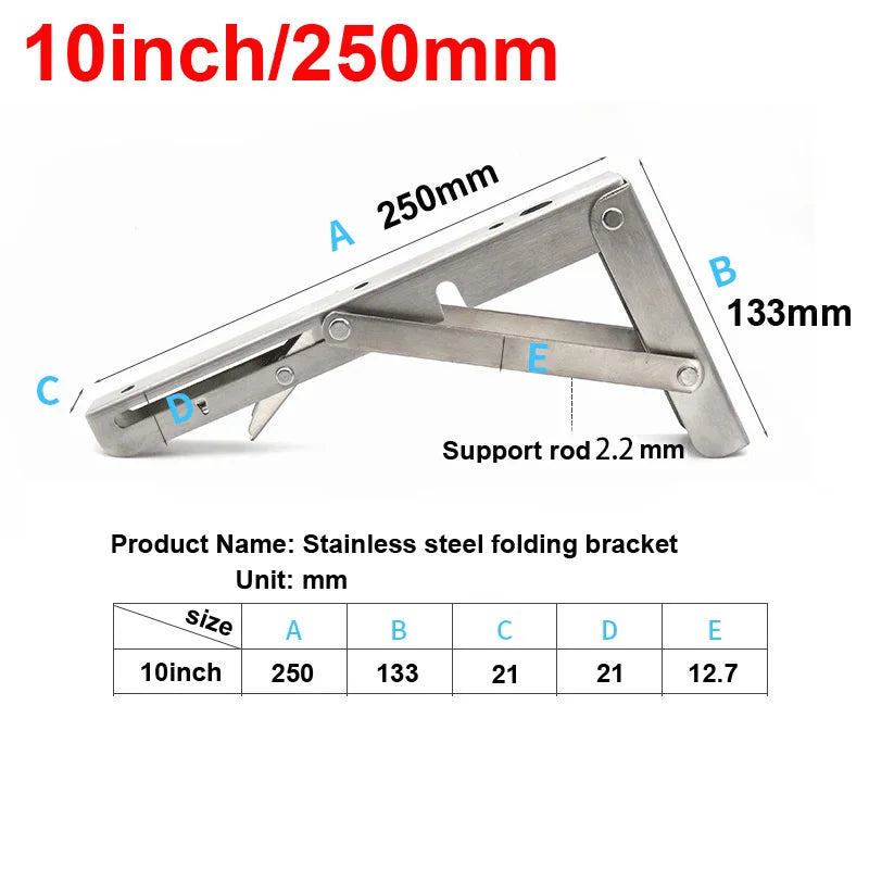 2 pçs suportes 8-20 polegada decorativo suporte de prateleira de parede 304 suporte triangular de aço inoxidável suporte de mesa dobrável