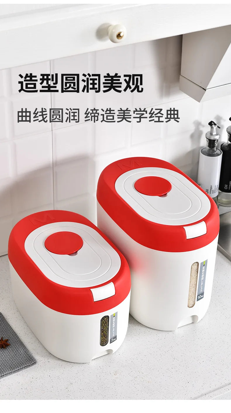 Balde de arroz de pressão doméstico selado à prova de umidade farinha de grãos lã para animais de estimação comida para cães lata de armazenamento de alimentos