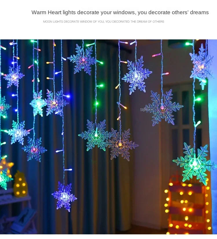 3.5m luzes de natal led luzes da corda de fadas floco de neve cortina guirlanda à prova dwaterproof água para festa de férias decoração de natal 2024