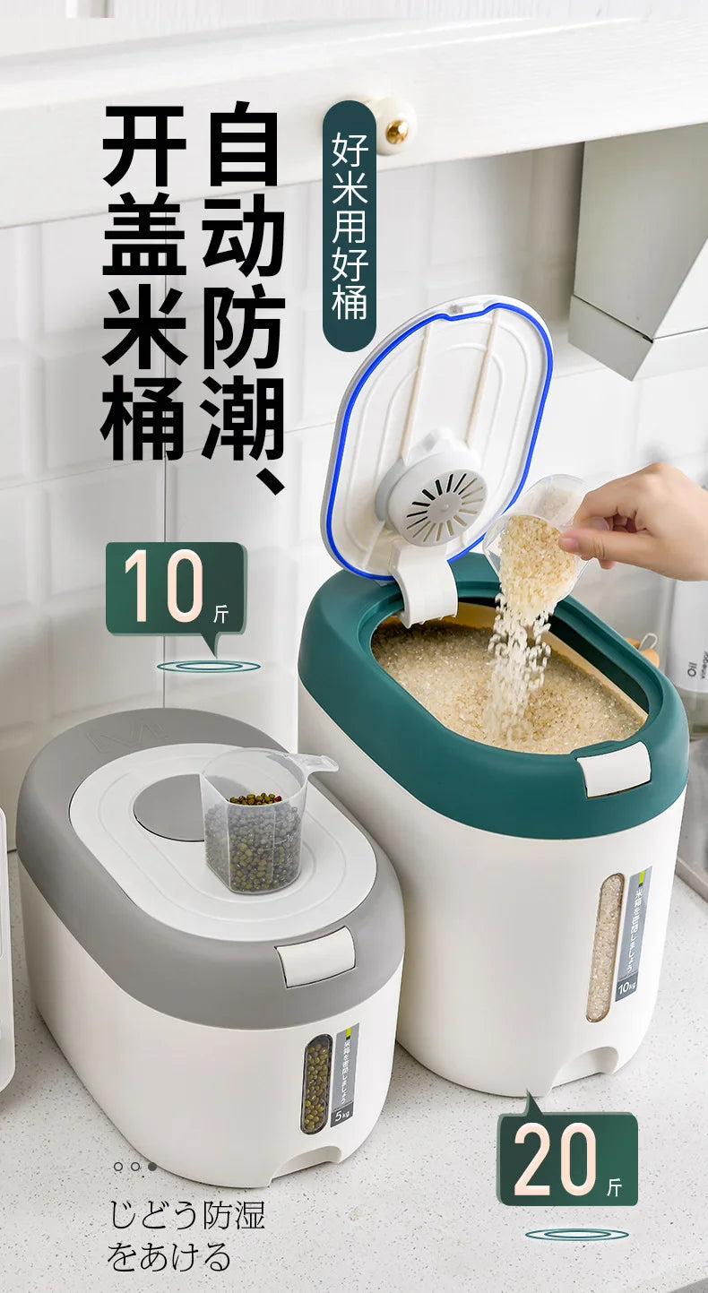 Balde de arroz de pressão doméstico selado à prova de umidade farinha de grãos lã para animais de estimação comida para cães lata de armazenamento de alimentos