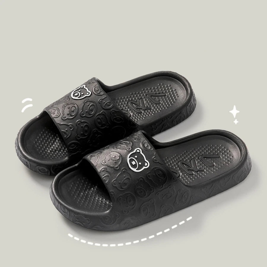Moda feminina chinelos interior sola macia dos desenhos animados urso impressão slides banheiro eva interior masculino verão ao ar livre sapatos frescos casal