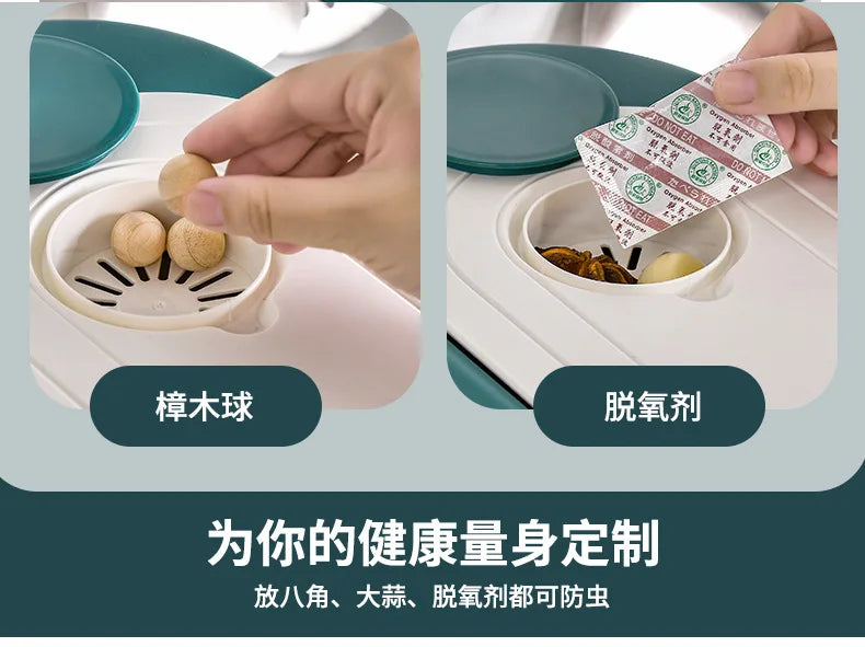 Balde de arroz de pressão doméstico selado à prova de umidade farinha de grãos lã para animais de estimação comida para cães lata de armazenamento de alimentos