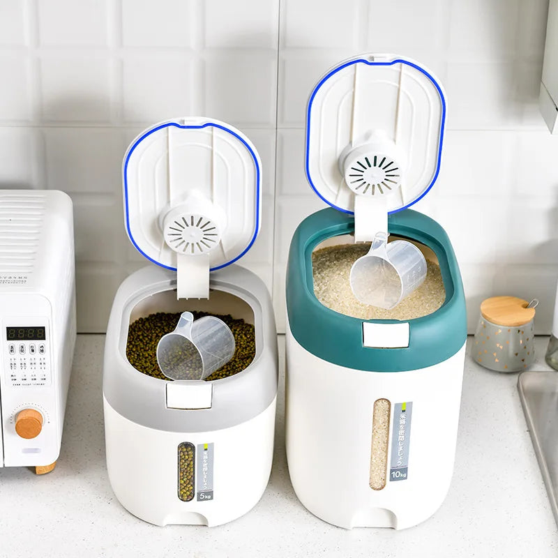 Balde de arroz de pressão doméstico selado à prova de umidade farinha de grãos lã para animais de estimação comida para cães lata de armazenamento de alimentos