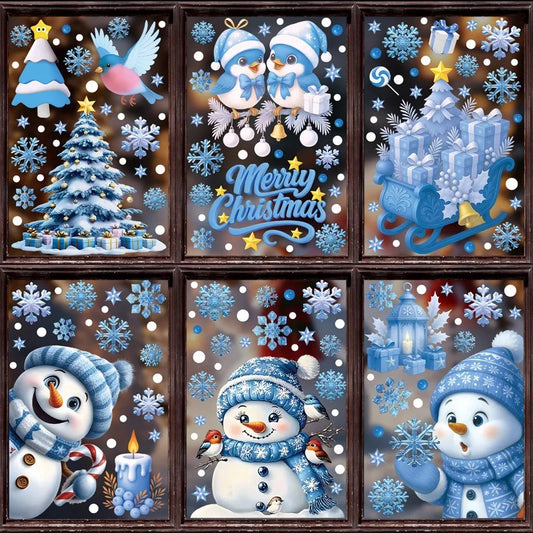 Adesivos de janela de natal inverno boneco de neve papai noel floco de neve elk adesivos estáticos ornamentos de vidro feliz natal decoração