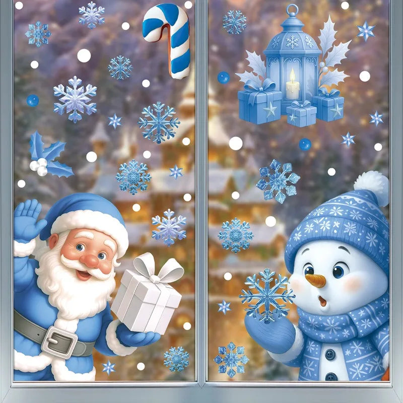 Adesivos de janela de natal inverno boneco de neve papai noel floco de neve elk adesivos estáticos ornamentos de vidro feliz natal decoração