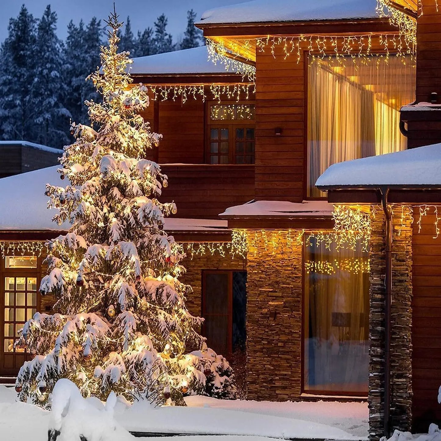 Decoração de Natal 2025 Garland de rua na casa Led Icicle Luzes Outdoor Festoon Cortina Garland 3/4M EU Plug Waterproof Connecter Para Ano Novo / Casamento / Festa / Natal / Garden Decor