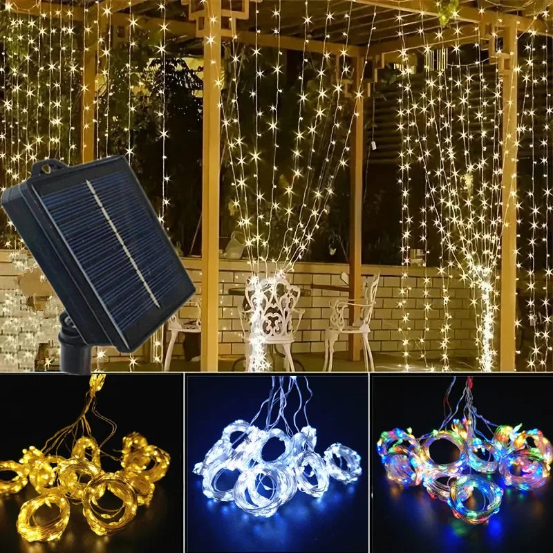 600/300/200/100led luzes de cortina solar ao ar livre luzes de fadas luzes led decorações de casamento de natal luzes da corda decoração do jardim