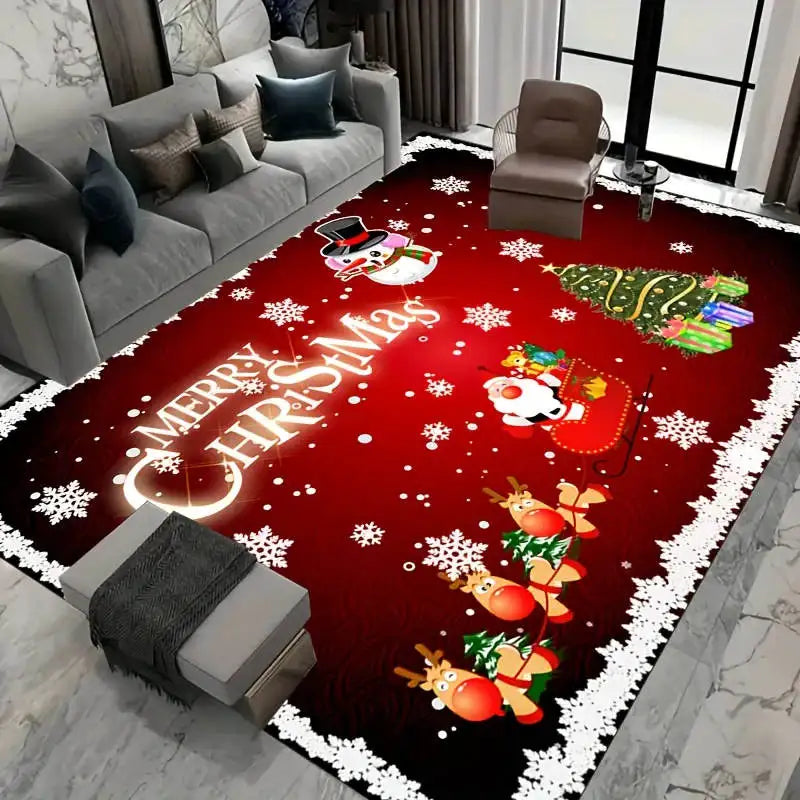 Tapete vermelho do assoalho do Natal para a decoração Home, tapete de porta, cópia do boneco de neve, tapete de cozinha, carro, sala, árvore, 1pc