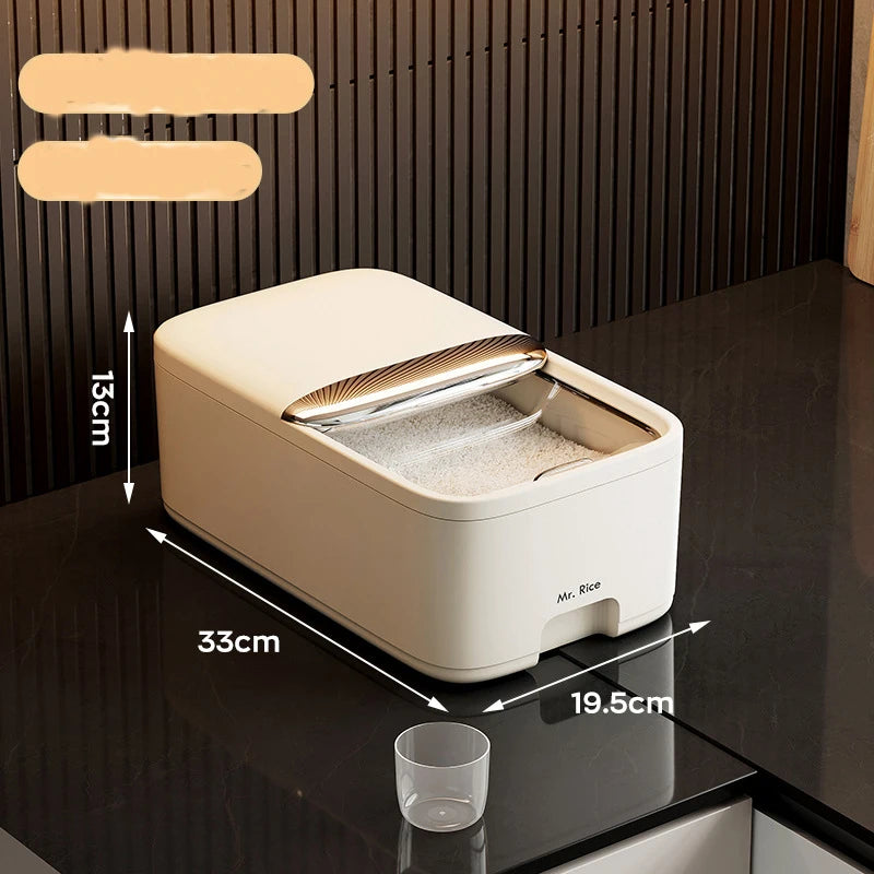 Caixa de arroz à prova de umidade, 5/10kg, frasco selado de grãos, recipiente de cozinha, armazenamento de balde, caixa de comida para cães de estimação com tampa de bala