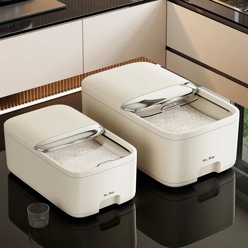 Caixa de arroz à prova de umidade, 5/10kg, frasco selado de grãos, recipiente de cozinha, armazenamento de balde, caixa de comida para cães de estimação com tampa de bala