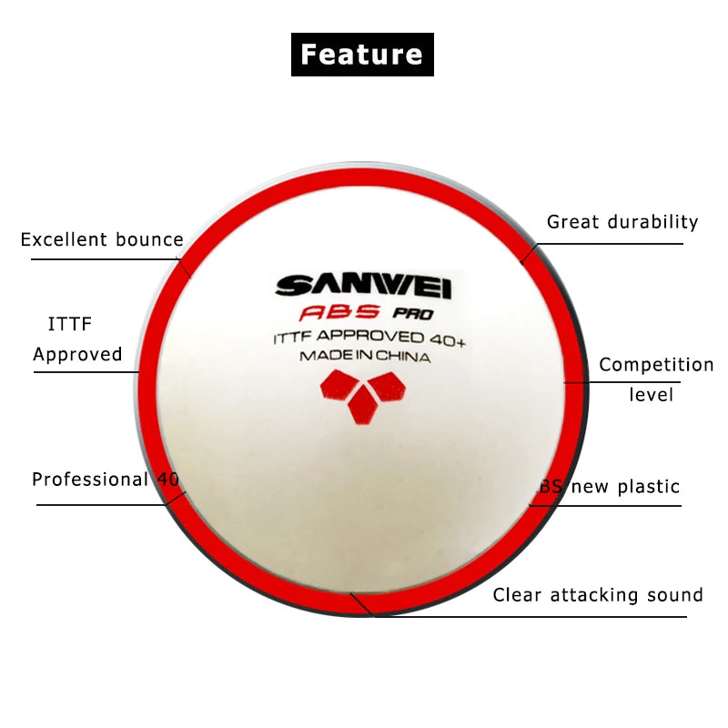 SANWEI ABS PRO 3-Star 40+ Bolas de tênis de mesa 6 unidades/caixa Novo material ITTF aprovado bolas de pingue-pongue costuradas para treinamento de competição