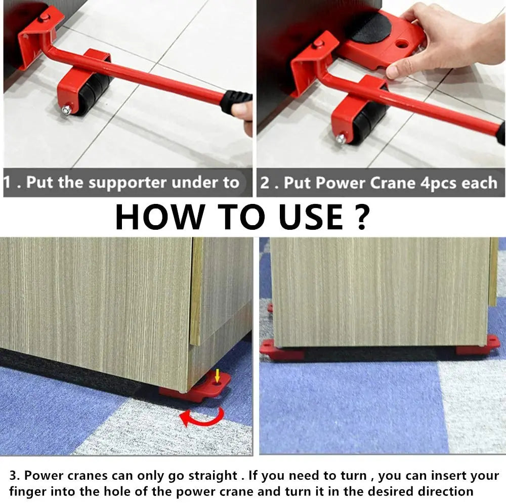 Conjunto profissional de ferramentas para mover móveis, material pesado, levantador de transporte, rolo com barra de roda, dispositivo manual móvel