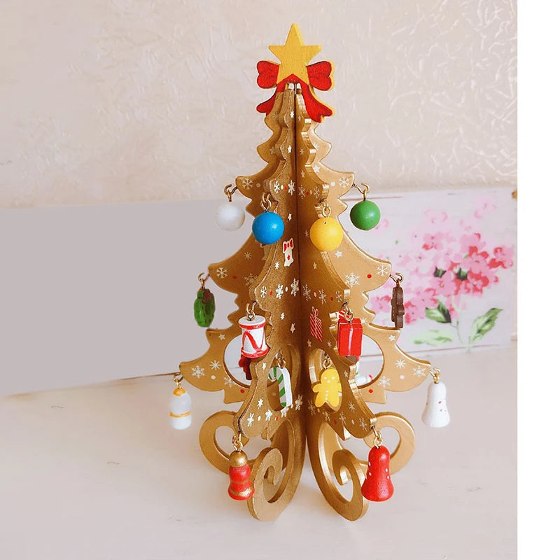 Árvore de Natal artesanal para crianças DIY, madeira estéreo, layout de cena, decorações de Natal, ornamentos quentes