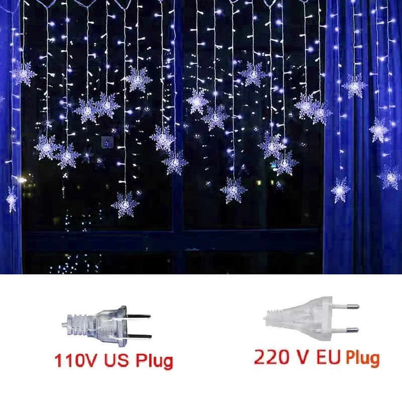 3.5m luzes de natal led luzes da corda de fadas floco de neve cortina guirlanda à prova dwaterproof água para festa de férias decoração de natal 2024
