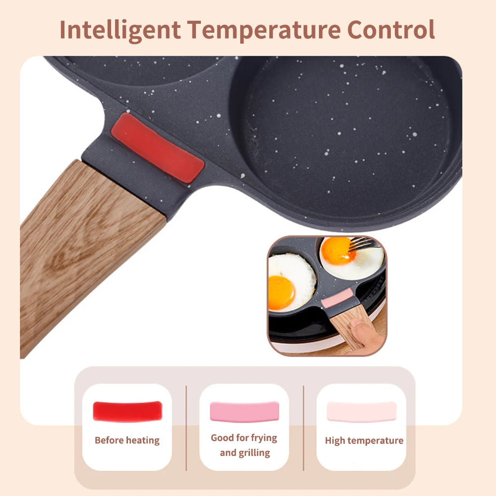 Frigideira de ovo antiaderente 4-Cup com tampa flip, Fogão De Panqueca De Alumínio, Espátula e Escova, Hambúrgueres, Panela De Omelete