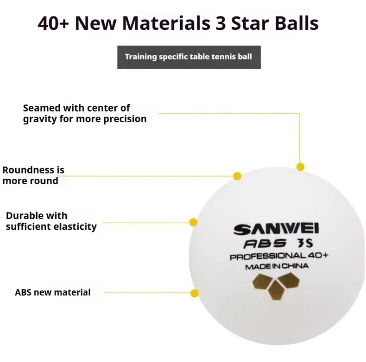 50/100 pçs sanwei 3 estrelas bolas de tênis de mesa abs novo material costurado bolas de ping pong 40 + profissional bola de ping pong treinamento do clube