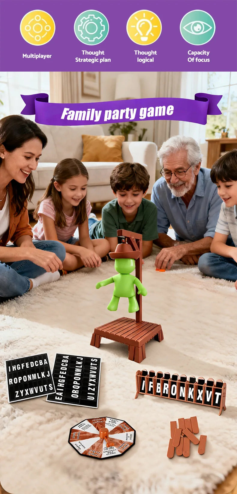 Novo pendurado magnético jogo de palavra misteriosa cabide magnético mistério família reunião jogo brinquedo natal