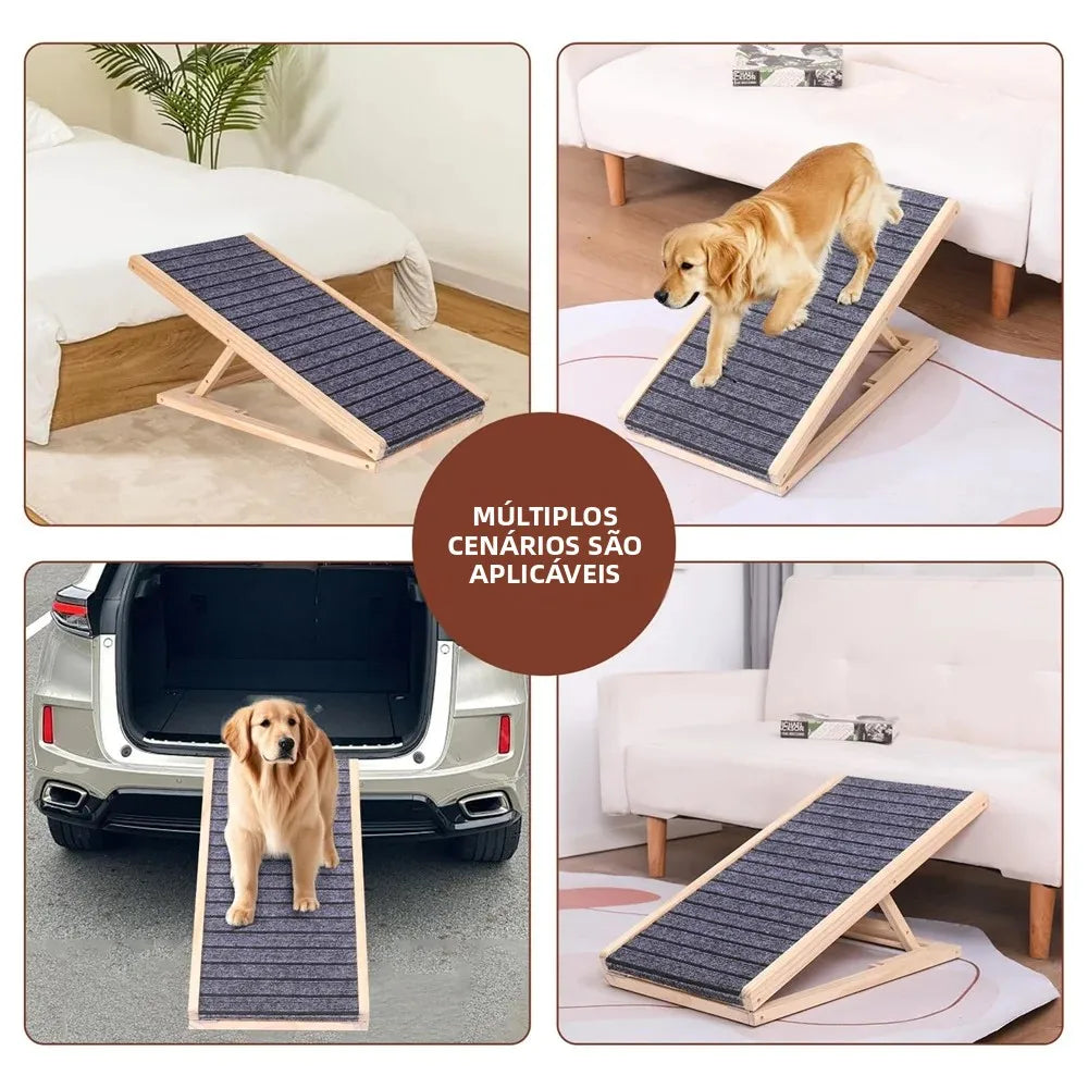 Rampa de madeira ajustável para cães, dobrável, altura de 2/4 níveis, escadas para animais de estimação, superfície antiderrapante para sofá-cama, carro, escalada interna