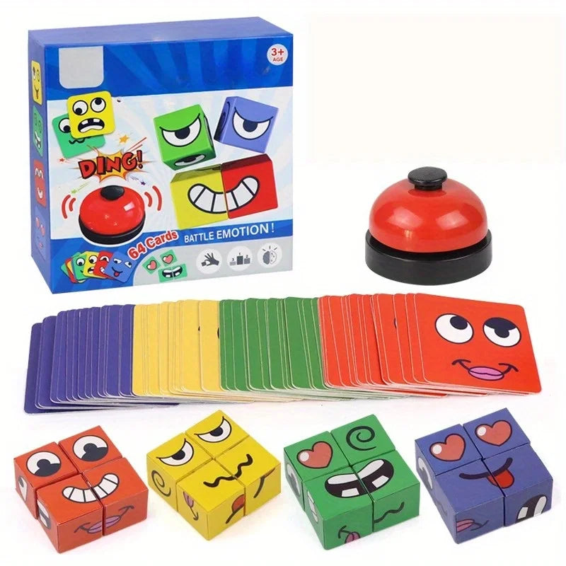 Crianças mudança de rosto cubo jogo montessori expressão quebra-cabeça blocos de construção brinquedos aprendizagem precoce jogo educacional brinquedo para crianças
