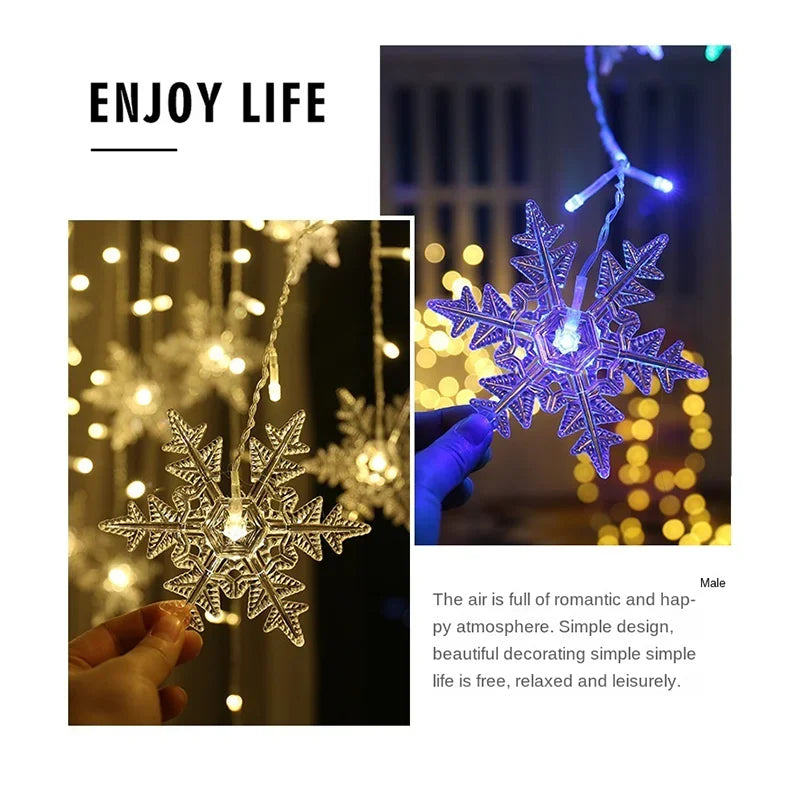 3.5m luzes de natal led luzes da corda de fadas floco de neve cortina guirlanda à prova dwaterproof água para festa de férias decoração de natal 2024