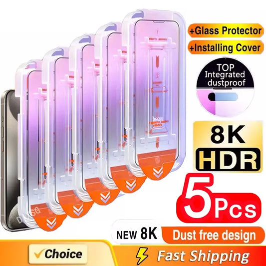 5 pçs revestimento oleofóbico livre de poeira fácil instalação protetor de tela para iphone 15 14 11 13 12 16 pro max xs xr 15 16 mais vidro