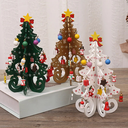 Árvore de Natal artesanal para crianças DIY, madeira estéreo, layout de cena, decorações de Natal, ornamentos quentes