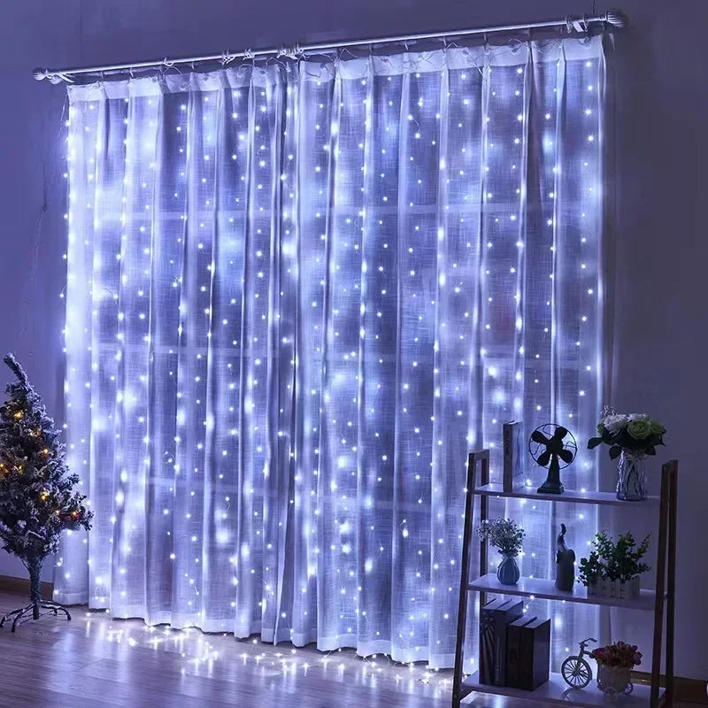 Cortinas de luzes de natal para janelas led fada ano novo iluminação sala corda alimentado por bateria guirlanda cachoeiras decorações
